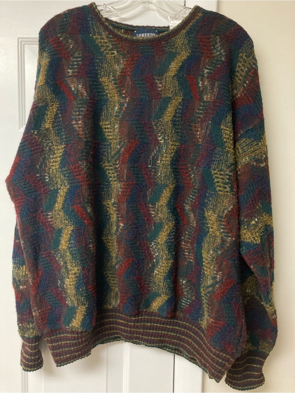 Lorenzo Made In Italy Multicolor Chevron Sweater Blue, Green, brick, Mustard